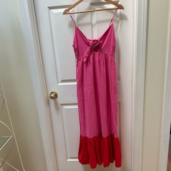 Tabitha Brown Pink Red Tie Front Sleeveless Maxi Dress Size S Small long - Picture 2 of 8